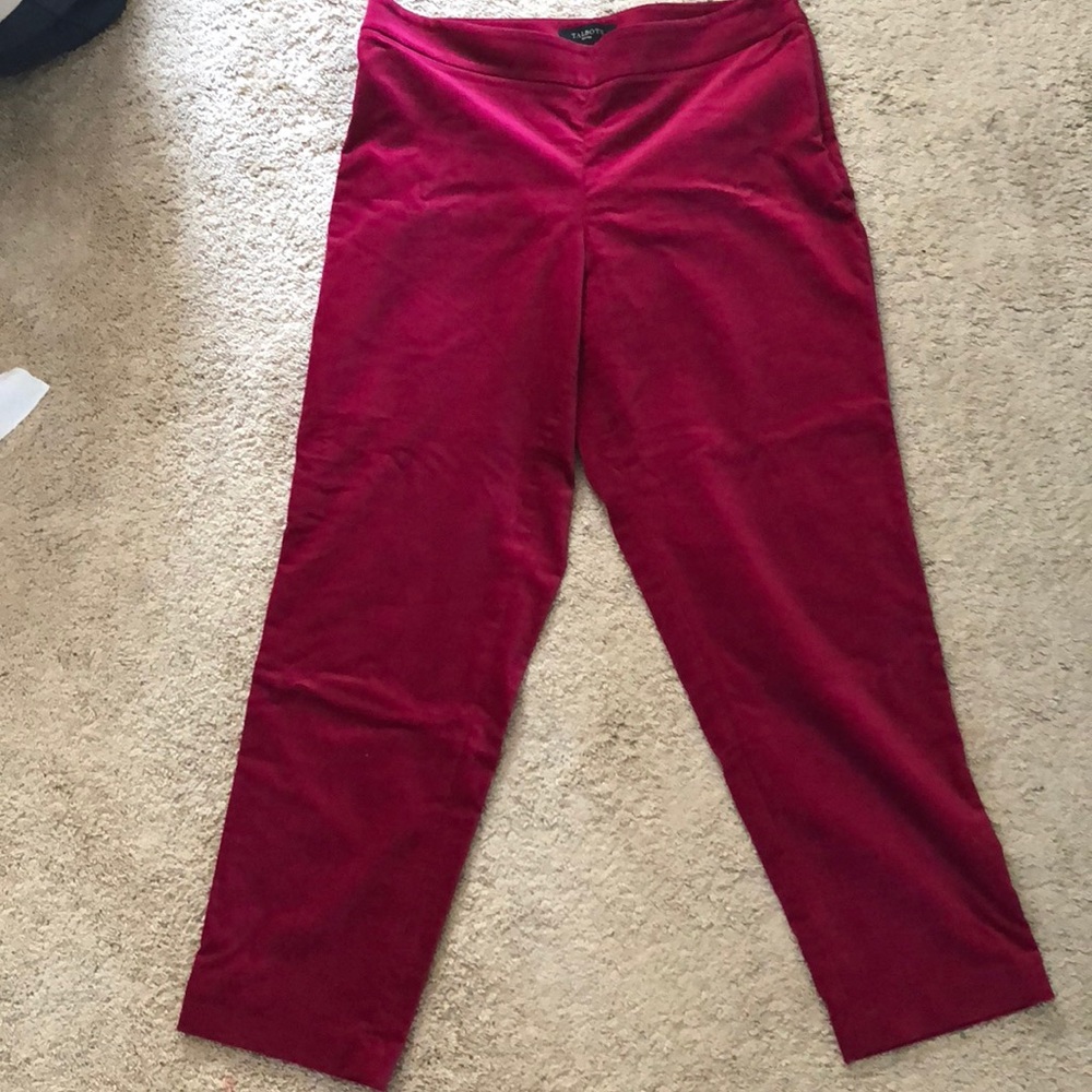 Talbots cranberry velvet pants.